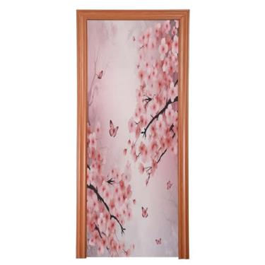 Imagem de Wassud Capa de porta 91 x 242 cm, decoração de árvore de cerejeira grande, faixa elástica para porta interna para varanda e porta da frente