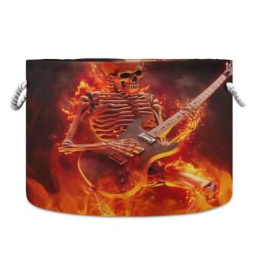 Imagem de WELLDAY Cesta de corda de algodão esqueleto toca guitarra cesta de lavanderia de bebê para sala de estar, lavanderia, berçário, travesseiros, decoração de casa