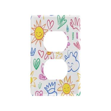 Imagem de Wassud Playful Doodle Sky Light Switch Cover Plate Decorativas para Tomadas Elétricas Duplex 12 x 7 cm