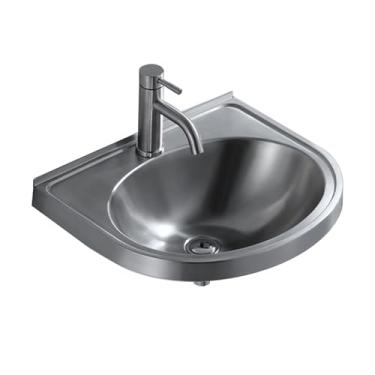 Imagem de PVXMQFFA Lavatório de parede de aço inoxidável, instalação suspensa, pia de cozinha simples com tubo de drenagem e torneira misturada para acampamento, banheiro, porão, bengaleiro