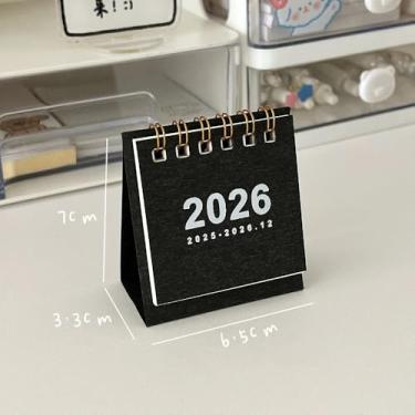 Imagem de Mini calendário de mesa simples 2026 – Calendário criativo em espiral para decoração de mesa e papelaria de escritório (preto)
