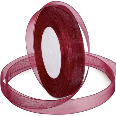 Imagem de Fita Borgonha para Embrulho de Presente, 5/20.3 cm 50 metros Vinho Vermelho Transparente Organza Chiffon Tecido Fita de Malha para Dia das Mães, Buquê de Flores, Casamento, Artesanato, Decoração de