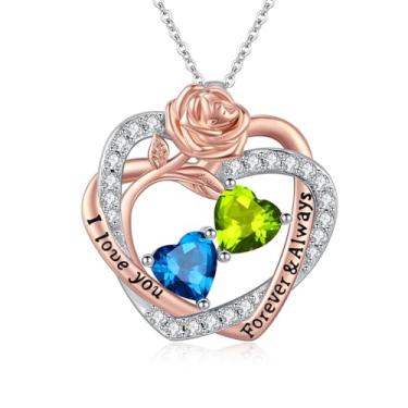 Imagem de Colares femininos com coração rosa, banhado a ouro rosa 14K, pingente de coração duplo sobreposto, presente de aniversário de aniversário de dia dos namorados para sua esposa, mãe, filha, joia com