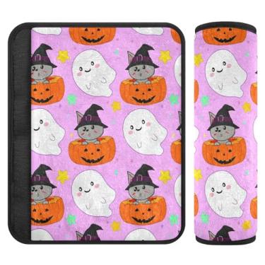 Imagem de Burbuja Capa para cinto de segurança de carro Boo Animal in Pumpkin Protetor de cinto de segurança de carro macio confortável para alça de ombro de assento, 1 par médio