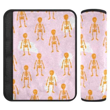 Imagem de Burbuja Esqueleto laranja em capa de cinto de segurança de carro rosa protetor de cinto de segurança de carro macio confortável para alça de ombro de assento, 1 par pequeno