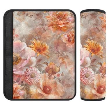 Imagem de Burbuja Capa para cinto de segurança de carro retrô flores macias e confortáveis para alça de ombro de assento de carro, 1 par médio