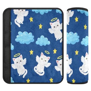 Imagem de Burbuja Capa para cinto de segurança de carro White Angel Cats Protetor de cinto de segurança de carro macio confortável para alça de ombro de assento, 1 par pequeno