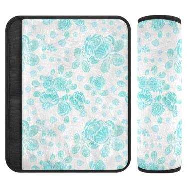 Imagem de Burbuja Capa para cinto de segurança de carro Blue Flowers Protetor de cinto de segurança de carro macio confortável para alça de ombro de assento, 1 par pequeno