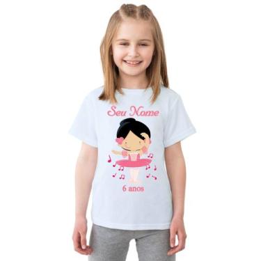 Imagem de Camiseta Bailarina Rosa Festa Balé Camisa Personalizada Blusa Infantil