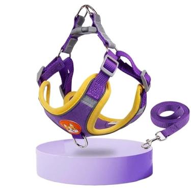 Imagem de Coleira Peitoral para Cães e Gatos com Guia – Peitoral Tipo Colete Ajustável, Respirável e Refletivo para Passeios Seguros(Roxo,XL/10-14 Kg)