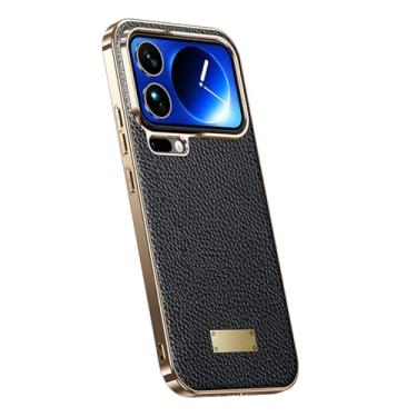 Imagem de FWYANZH Capa de couro genuíno para Xiaomi 17 Pro Max/17 Pro/17, borda dourada galvanizada, capa de proteção de couro bovino, à prova de choque, preta, 17 Pro