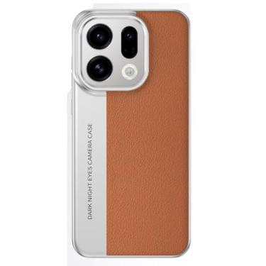 Imagem de HAOMRIYL Capa para Oppo Find X9/X9pro, proteção fina à prova de choque capa de couro de policarbonato rígido cor emenda estilo de negócios, marrom, X9Pro