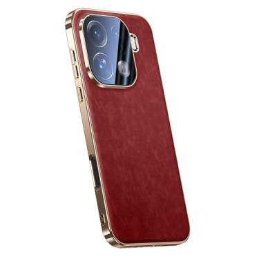 Imagem de FWYANZH Capa de couro para Oppo Find X9/X9pro, capa fosca de ovelha galvanizada fina com proteção contra quedas, vermelha, X9