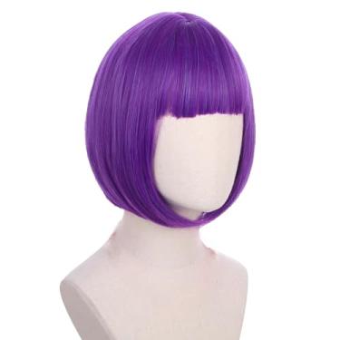 Imagem de Ufindcos Peruca roxa para meninas e crianças, roxo escuro, liso, bob, peruca curta, uva, roxo, com franja, peruca bob roxa profunda com touca de peruca