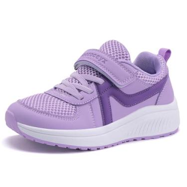 Imagem de Geococcyx Tênis infantil largo para meninos e meninas - Tênis de corrida durável, fácil de usar (tamanho 9-4 juvenis), Roxa, 16