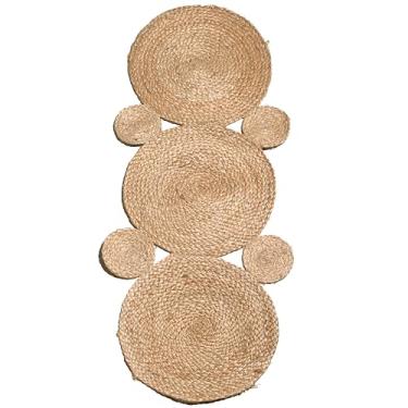 Imagem de Chardin home Caminho de mesa com círculos trançados de juta, boho, decoração artesanal central para mesas, baús, bancadas, consoles e mais, corredor de 33 x 91 cm