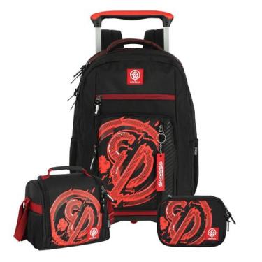 Imagem de Kit Mochila Enaldinho De Rodas Lancheira E Estojo Box Viagem Cor:Verme