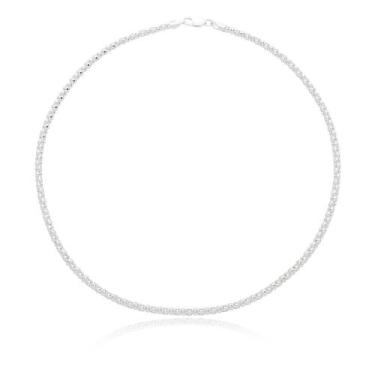 Imagem de Colar Pipoca - correntaria italiana em prata 925 com 40cm - Manga Rosa