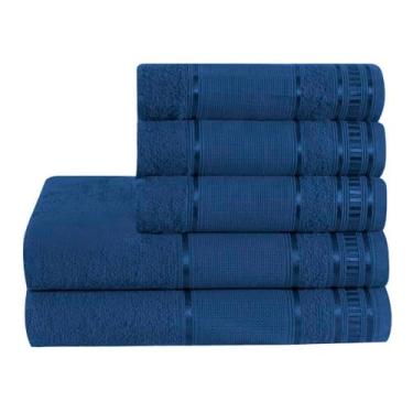Imagem de Jogo de Toalhas, 5 Peças, 100% Algodão, 2 Toalhas de Banho 125x65cm, 3 Toalhas de Rosto 65x45cm, 290g/m², Hipoalergênico (Azul Marinho)