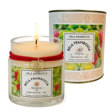 Imagem de Alenrose Vela Aromática Bela Framboesa – Floral Frutal, Cera de Coco 100% Vegetal, 150g, 30h de Queima, Pote de Vidro Decorado, Conjunto Luxo Colecionável
