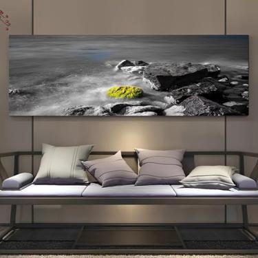 Imagem de Arte de parede em tela rústica vintage musgo amarelo Rock In Desaturated Water - Pôster sem moldura de 30 x 91 cm - Ideia de presente para decoração de casa e escritório para sala de estar, quarto