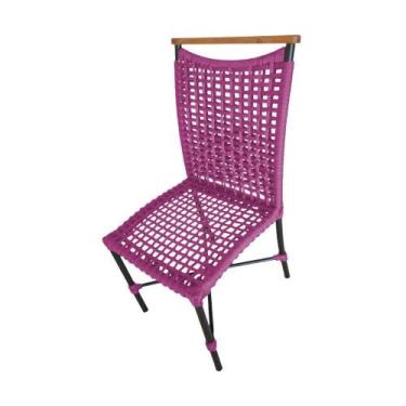 Imagem de Cadeira Anne Corda Náutica Detalhe Em Madeira Base Alumínio Preto-rosa