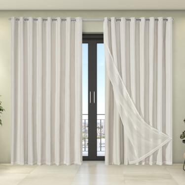 Imagem de Cortina Tecido Blecaute com Voil Liso 5,60 m x 2,70 m 100% Poliéster - Bege