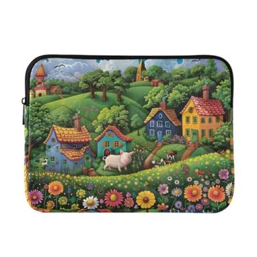 Imagem de Capa acolchoada para notebook com porcos em casas coloridas à prova de choque capa protetora para notebook 14 polegadas