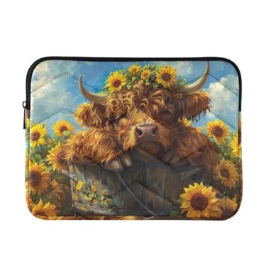 Imagem de Capa protetora para notebook linda vaca highland floral à prova de choque capa de transporte, 15-15,6 polegadas