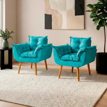 Imagem de Kit 2 Poltronas Decorativa Confortável Para Sala Recepção Manicure Salão de Beleza Consultório Escritório Alice Tecido Suede