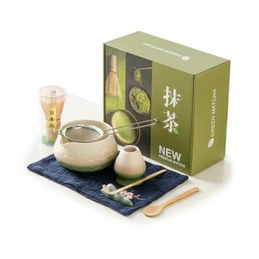 Imagem de Conjunto de Tigelas Chá Matcha Cerâmica com Montanhas Estampadas Kit Cerimônia 8 Peças Batedor Colher Acessórios Lavagem