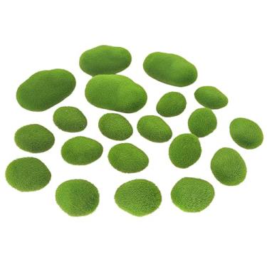 Imagem de 20 peças decorativas de pedras de musgo artificiais, bolas de musgo verde de 5 a 10 cm, pedras de musgo, decoração de musgo falso para arranjos florais, jardins de fadas e artesanato