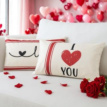 Imagem de OTOSTAR Conjunto de 2 capas de almofada para dia dos namorados, 30 x 50 cm, coração vermelho, I Love You, aniversário, casamento, decorativas, capas de almofada de inverno e férias para sofá