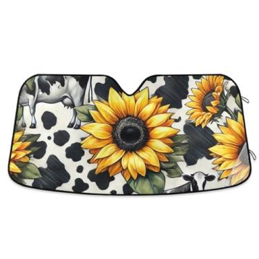Imagem de Guarda-sol de carro com estampa de girassóis e vaca, para-brisa, para-brisa frontal, mantém seu veículo fresco