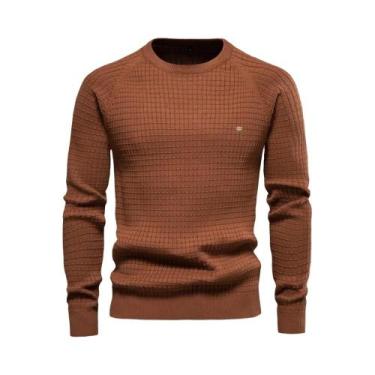 Imagem de Suéteres Masculinos De Algodão Com Gola Redonda, Cor Sólida, Alta Qual