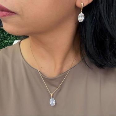 Imagem de Conjunto Brinco E Colar Zirconia Folheado A Ouro - FAMA FOLHEADOS