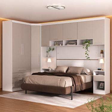 Imagem de Quarto Modulado Queen de Canto com Guarda-roupas Maleiro e Cabeceira Alpes Master Luciane Moveis