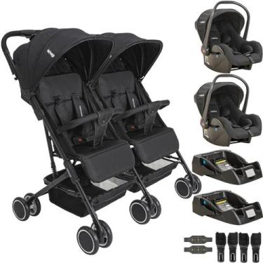 Imagem de Carrinho Kiddo Gemeos com 2 Bebe Conforto 2 Base Mascote Preto