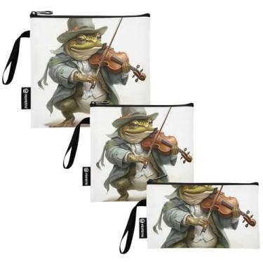 Imagem de Sacos de lanche fofos de sapo de violino de desenho animado reutilizáveis sacos de comida de tecido lavável com zíper para crianças estudantes adultos (conjunto de 3: P/M/G)