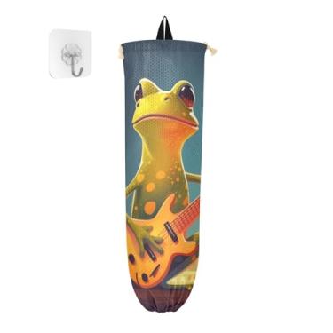Imagem de Dispensador de saco plástico para guitarra elétrica Little Frog montado na parede, suporte de sacola de compras, organizador de bolsa de armazenamento de cozinha
