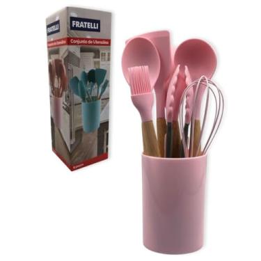 Imagem de Kit Utensílios 8 Peças cozinha, jogo Espátulas Batedor Pincel de Silicone, conjunto profissional, culinários, cozinheiro, confeitaria, Cor Rosa