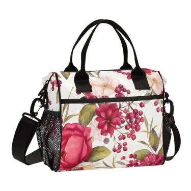 Imagem de GAIGEO Lancheira de flores em aquarela com frutas silvestres isoladas florais, lancheiras pequenas, lancheira para escola, P