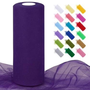 Imagem de JeogYong Rolos de tecido de tule fúcsia escuro 30,5 cm por 100 metros tecido de malha de poliéster fita de tule para saias tutu, embrulho de presente, decoração de aniversário/festa/casamento