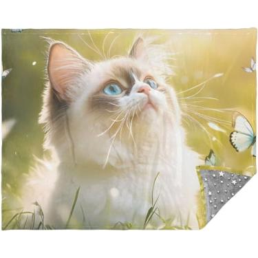 Imagem de Cobertor fofo com estampa de gato Ragdoll personalizado macio para sofá sherpa cobertores aconchegantes para mulheres cobertor xadrez design de presente 178 cm x 139 cm