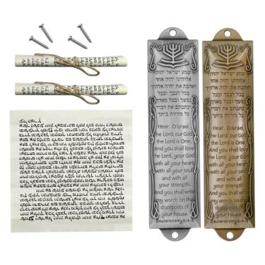 Imagem de MrMrKura Mezuzá com rolagem para porta, conjunto de 2 capas de mezuzá de liga de bênção com rolagem não kosher para presentes judaicos, decoração de aquecimento de casas judaicas, Natal, Páscoa (ouro