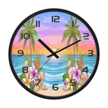 Imagem de CEBUGI Relógio de parede com luz noturna de 30,5 cm que brilha no escuro com sensor de voz, relógios de parede coloridos do pôr do sol, operados por bateria para decoração de quarto e sala de estar