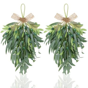 Imagem de Guirlanda de Dia dos Namorados, guirlanda de 23 cm, mini janelas falsas com fita de serapilheira artificial, frutas vermelhas e corações, guirlanda de fazenda (2, grinalda verde-oliva média)