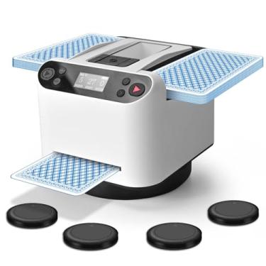 Imagem de CARDSPIN Baralho automático de cartas e dealer 2 em 1, 2 baralhos suporta 12 jogadores, 4 controles remotos, máquina de embaralhamento de cartões recarregável USB-C, negociação de 360°, para pôquer