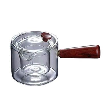 Imagem de Chaleira de vidro borossilicato com infusor removível Fogão elétrico de cerâmica com alça lateral bule de fervura com cabo de madeira bule de chá de flores bule intuitivo