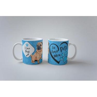 Imagem de Caneca Eu Amo Meu Pet Pug I Love Pet Porcelana 325ml (Pug 02)